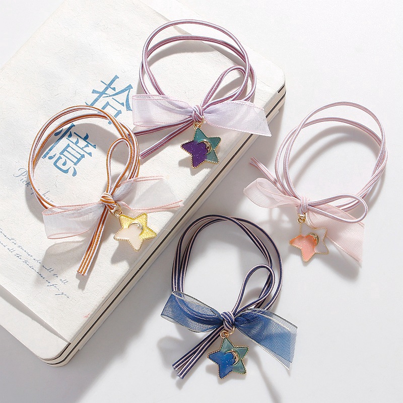 Star Cute Girl Ribbon Head Rope Elastic Band Korean Fashion School ...