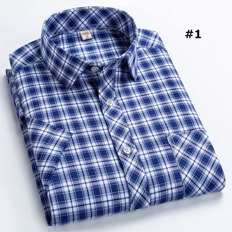 Men's Simple Plaid Work Shirts Large Size Short Sleeve Business Shirt ...
