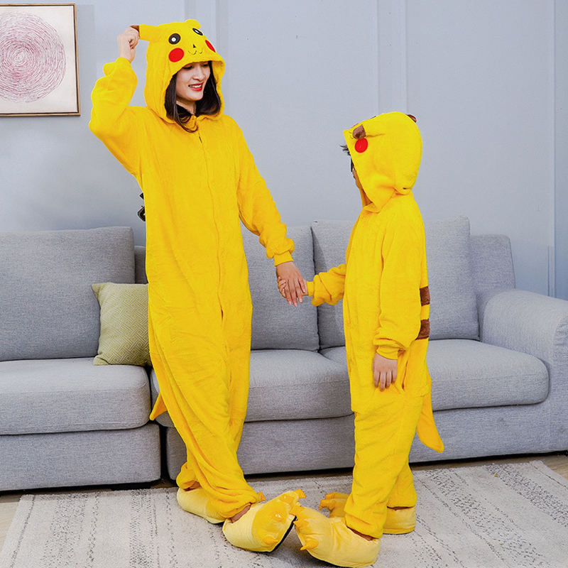 Adults Kids Pajamas Onesies Women Flannel Sleepwear Pikachu