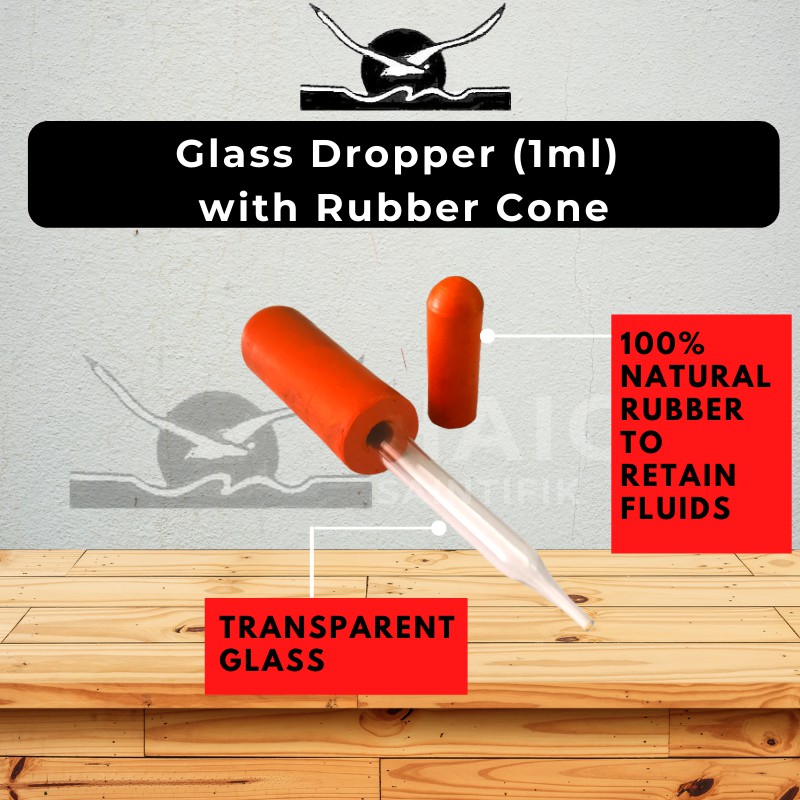 1ml Glass Dropper with rubber cone laboratory retention fluid 100% ...