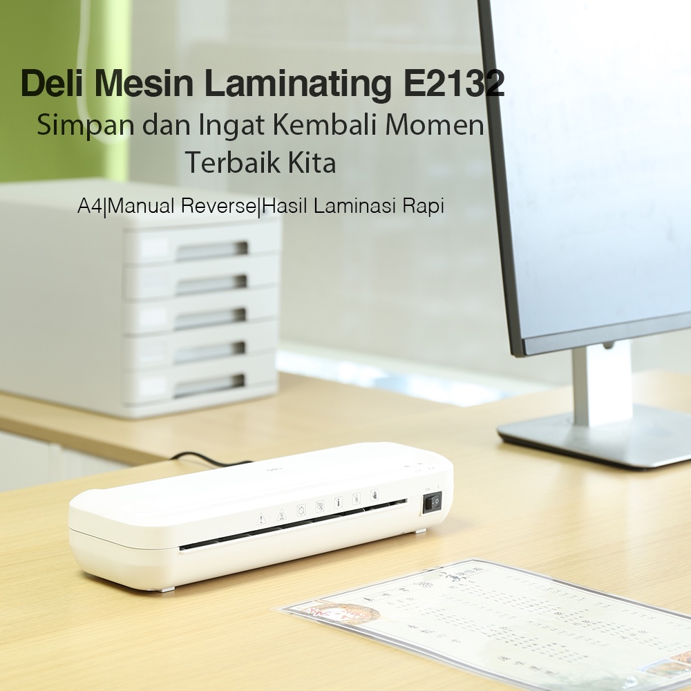 Deli Laminator. Kebisingan rendah Kisaran Laminasi 70-100mic  A4 Abu Abu Muda E2132 - Gambar 2