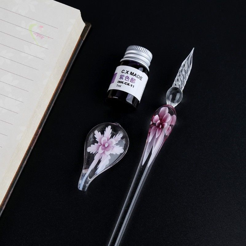 Glass Pens and Ink, Calligraphy Dip Pen Set - 12 Colorful Inks, Glass Pen Holder, Glass, Crystal Pen for Art, Writing, Drawing, Signatures, Decoration