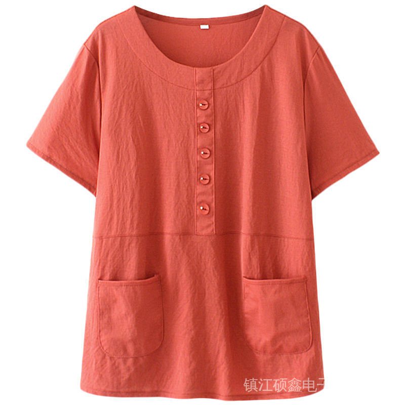 Short-Sleeved Shirts Middle-Old Women's Clothing Plus Size Fat Mothers Wear T-Shirts Women Middle Loose Cover Belly Hidden Meat Tops