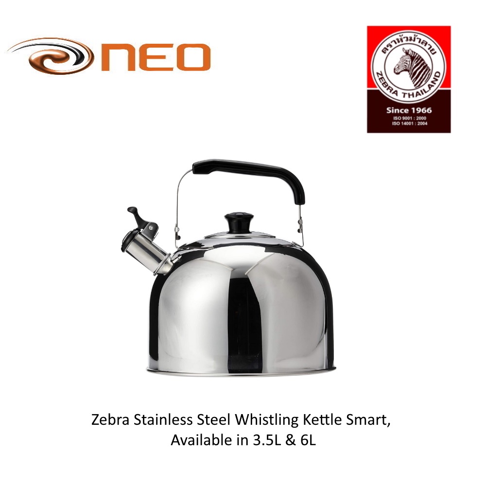 ZEBRA STAINLESS STEEL WHISTLING KETTLE, SMART, (2 SIZES AVAILABLE IN 3.5L / 5L / 6L) Shopee