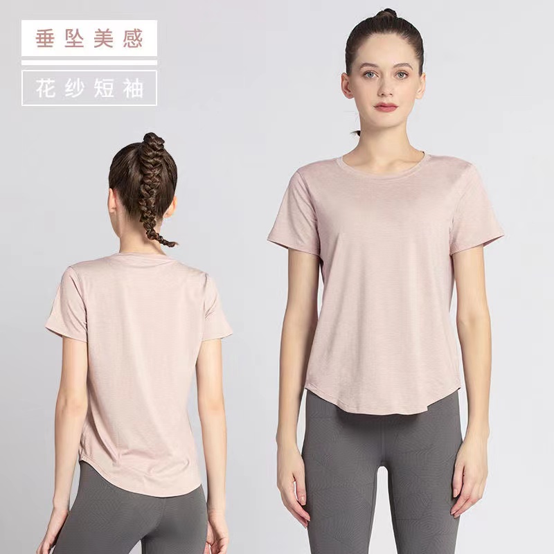 women sport clothing quick dry T-shirt soft cotton top shirt solid color pink grey blue green