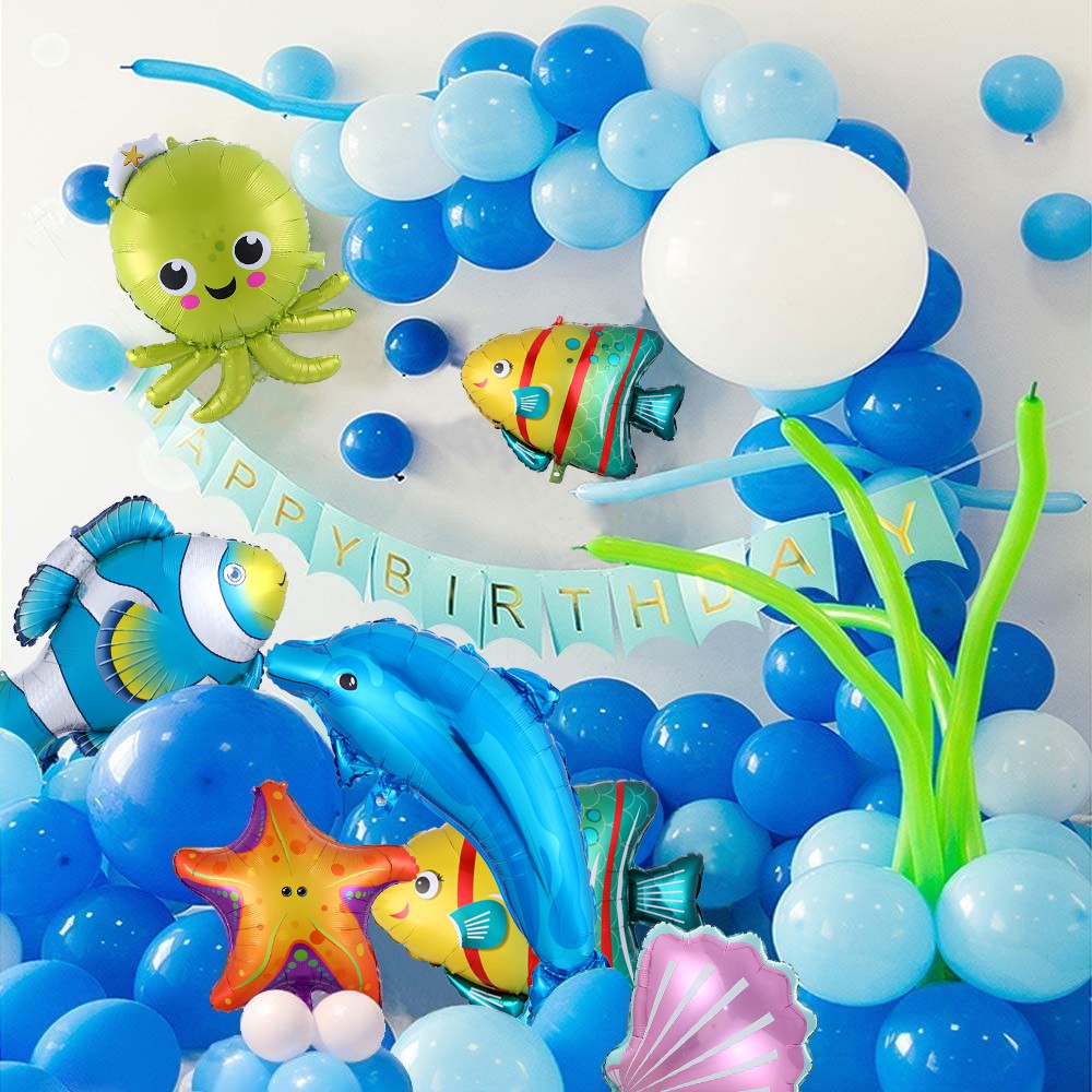 1Set Blue Sea Party Decoration Dolphin Shell Starfish Beach Balloon for  Kids Sea Fish Ocean Theme Birthday Party