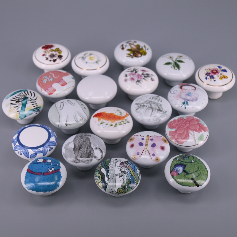 1x Cute Round Ceramic Knobs Door Handle Modern Drawer Cupboard