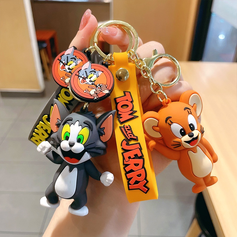 Anime Tom and Jerry Cartoon Keychain Cute Cat Mouse Keyring Cartoon Key ...