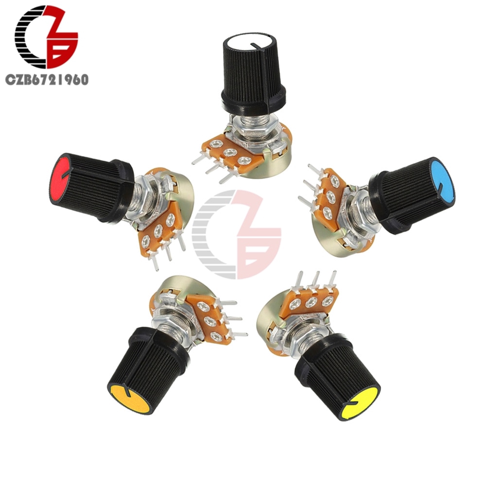 5PCS Red Linear Taper Rotary Potentiometer Resistor Cap Knob For