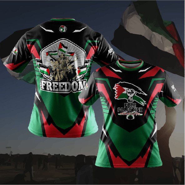 [READY STOCK] Jersey AMAL Free Palestine Israel Ripped (Black/Black) Kids Adult Shirt, FAZZPRINT Clothing
