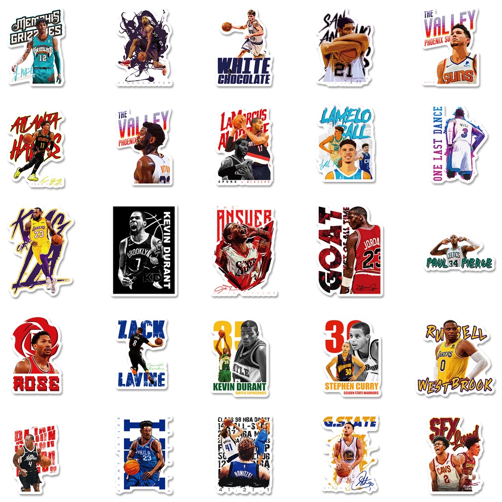 NBA Stars 50 pcs Waterproof Non Repeating Stickers Pack Waterproof ...