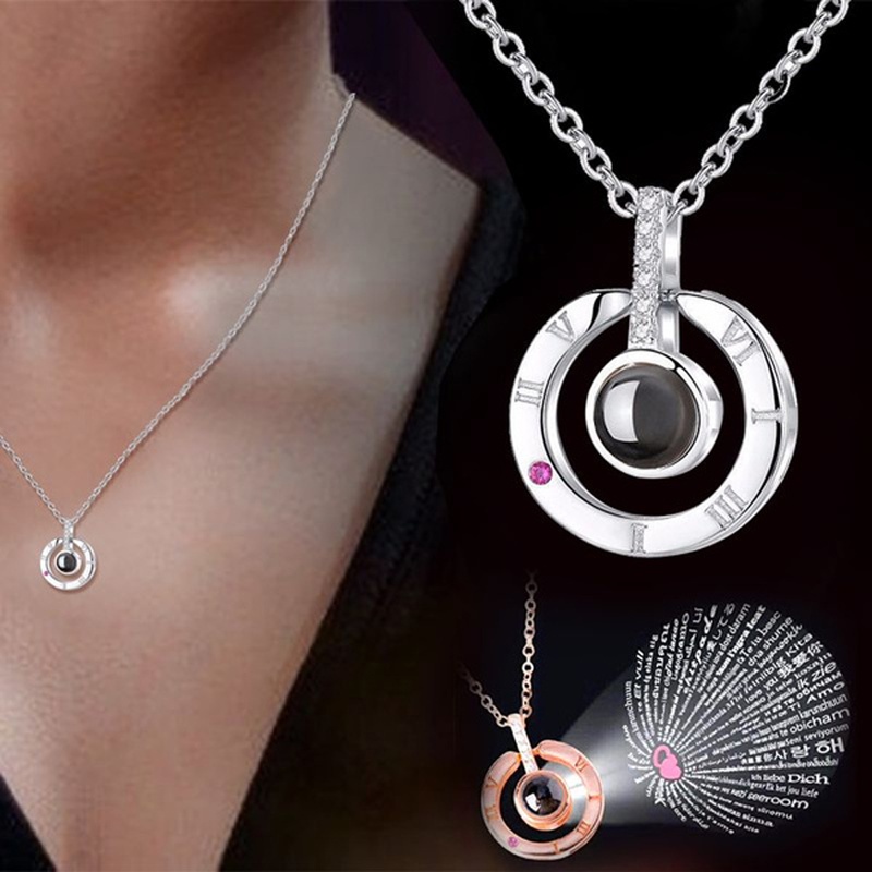 I Love You In 100 Languages Necklace Microscopic Carvings Light Projected Pendant Necklace for Women Lover Jewelry Shopee Singapore