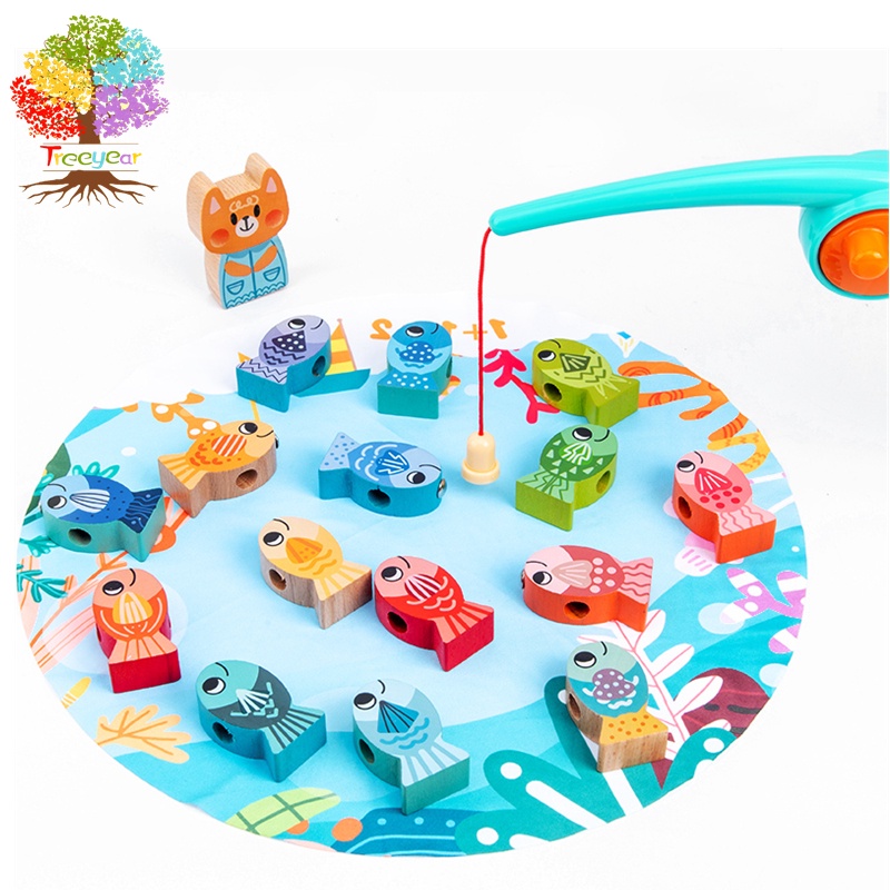 Treeyeear Wooden Magnetic Fishing Game Toy Set Catching Sensory Sorting ...