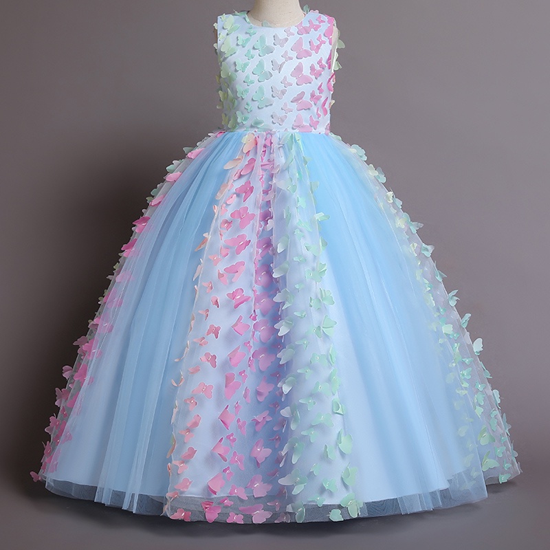 Girls Dress For 3-12 Years Old Flower Lace Decoration Sleevelesss Long  princess Dresses Graduation Gown Pink Purple Light Blue | Shopee Singapore