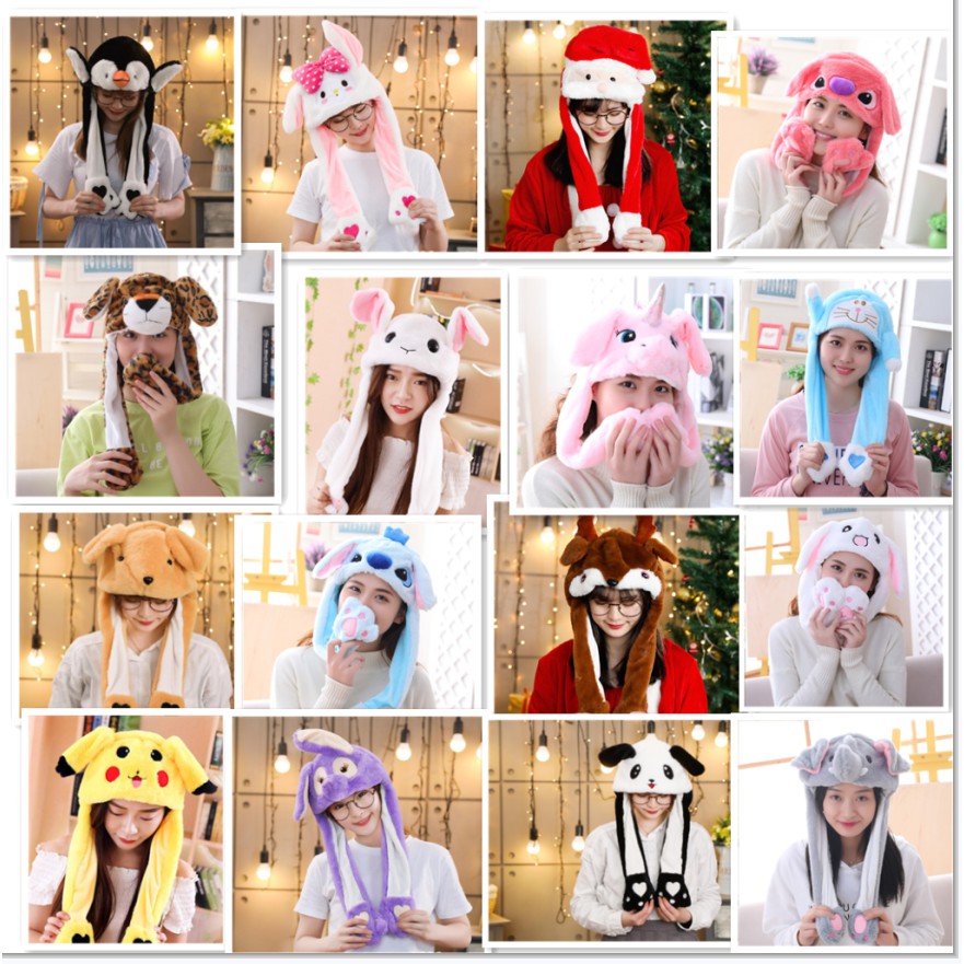 Moving hat Rabbit Ears hat Ears Animal hat Plush Sweet Cute Airbag Cap ...