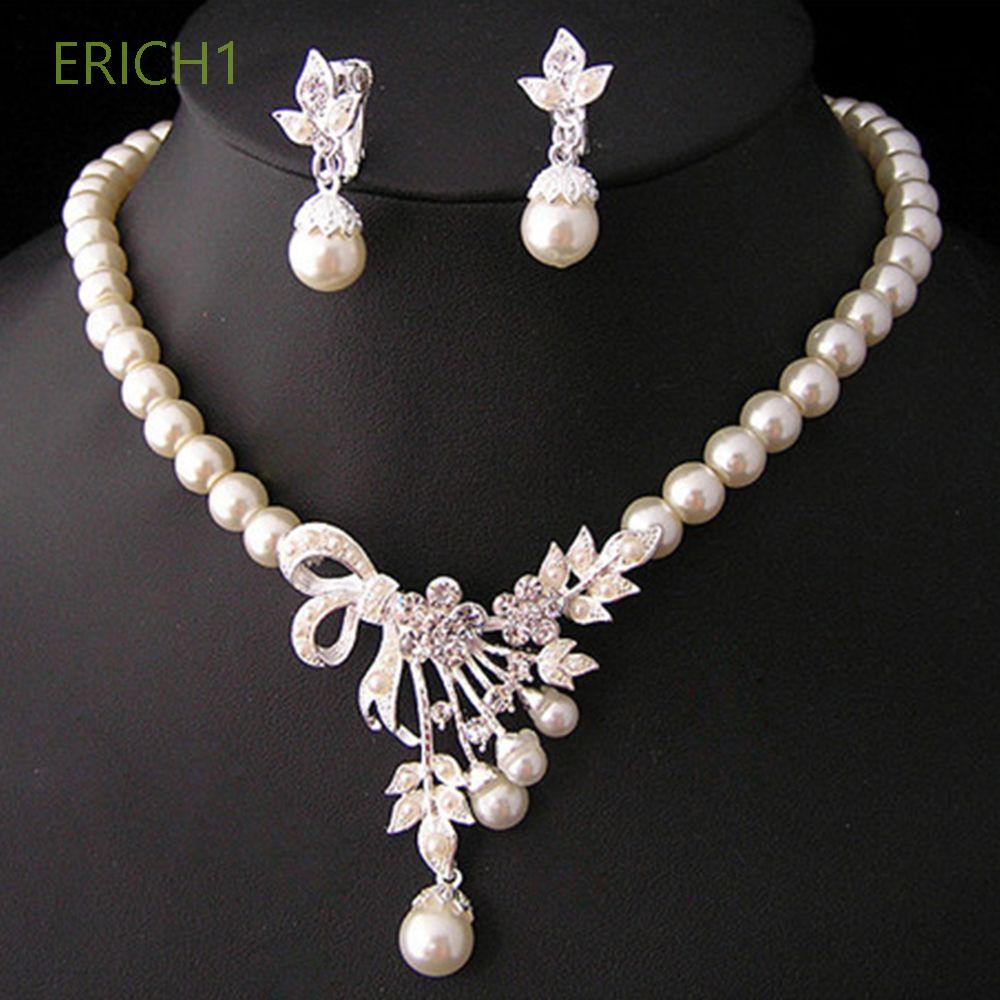 ERICH1 Elegant Jewelry Sets Handmade Crystal Necklaces Pearl Women Silver Bridal Wedding Beautiful Earrings/Multicolor