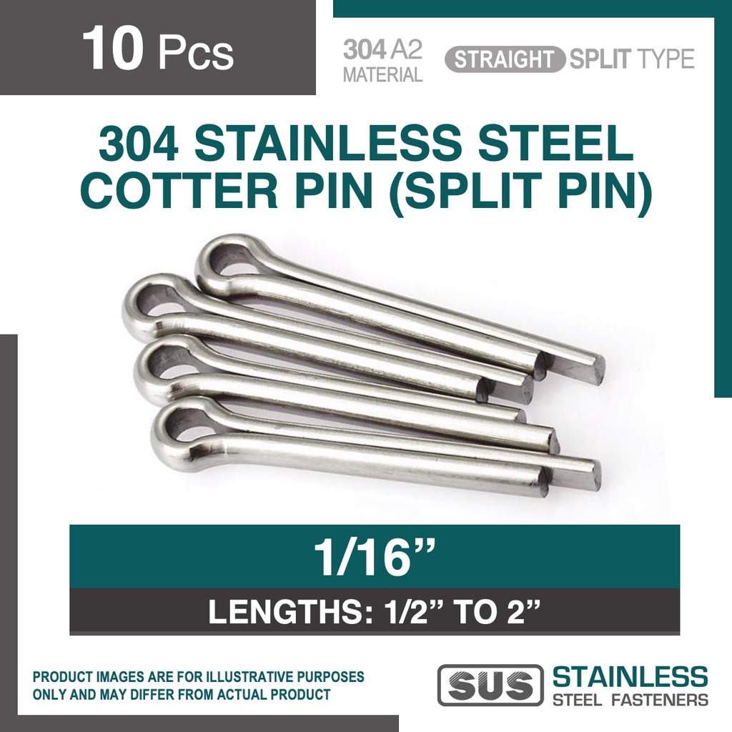 10pc SS304 Stainless Steel Cotter Pin / SS Split Pin 1/16" ( M1.6 ) ( 1