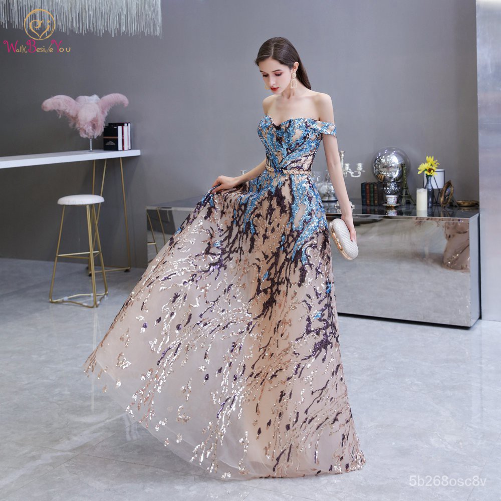 Sexy Prom Dress 2020 Colorful Sequin Off Shoulder Sweetheart Long Party A  Line Formal Graduation Gown Evening Celebratio | Shopee Singapore