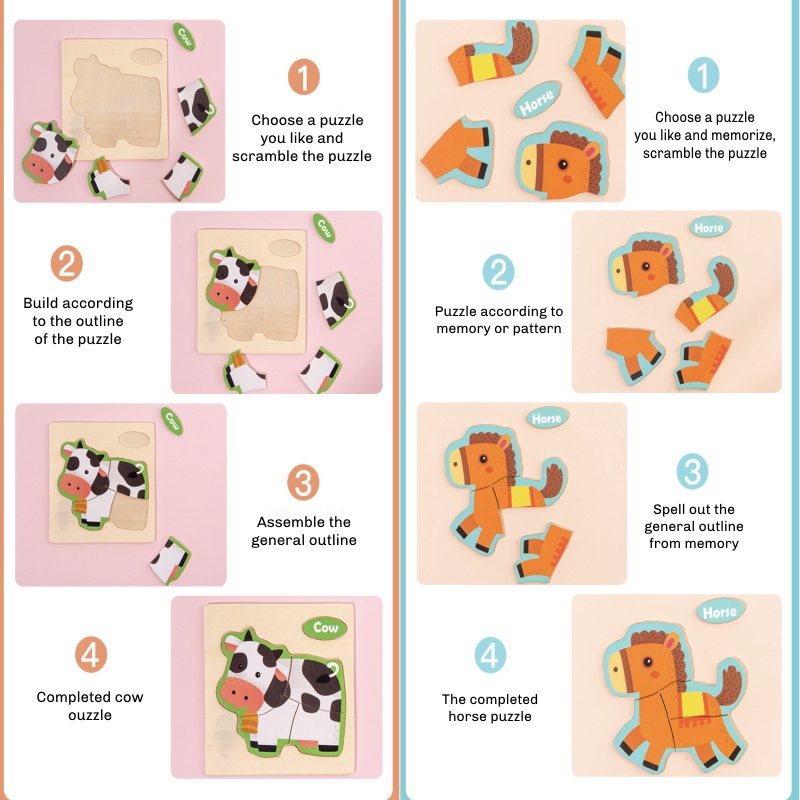 Wooden Toys Small Size 3D Puzzle Cartoon Cognitive Jigsaw Puzzle Kids ...