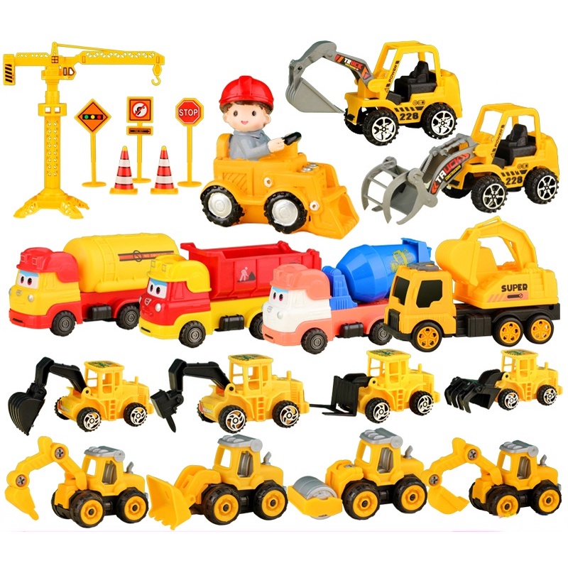 Construction crane truck cake toy topper decoration crane road sign