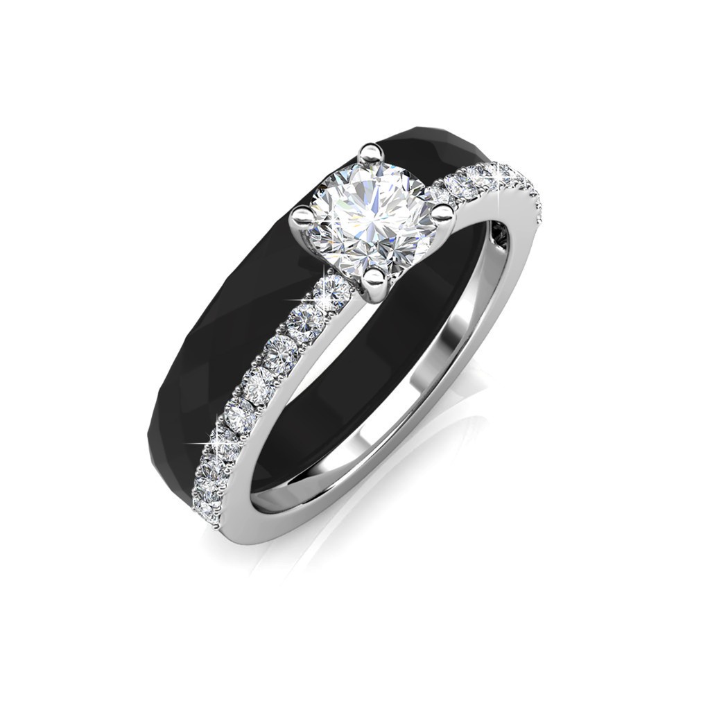 Ceramic Enchanted Ring Black - Made with Swarovski Crystals