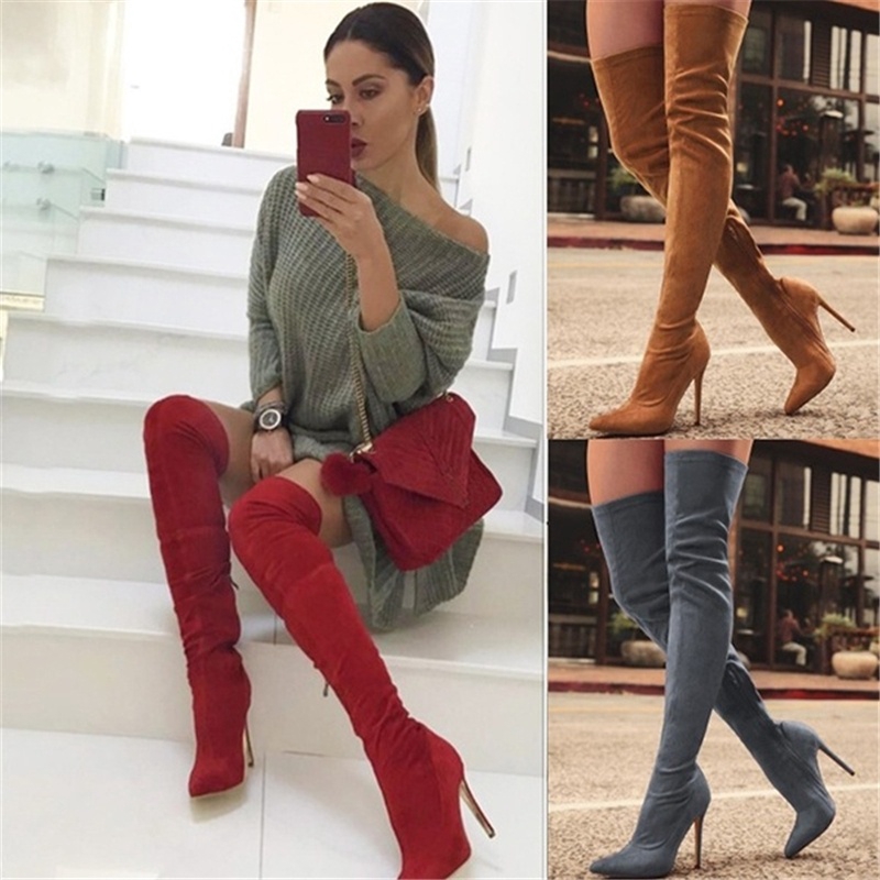 Red long clearance boots heels