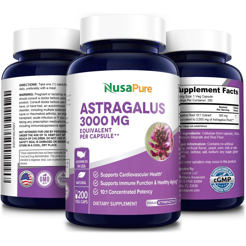 NatureBell Astragalus 3000 Mg Per Caps, Extract 10:1 200 Veg Capsules ...