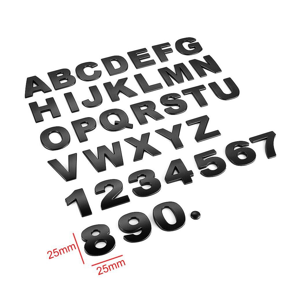 1 x 25mm Black Metal DIY 3D Letter Digital Alphabet Car Sticker Emblem