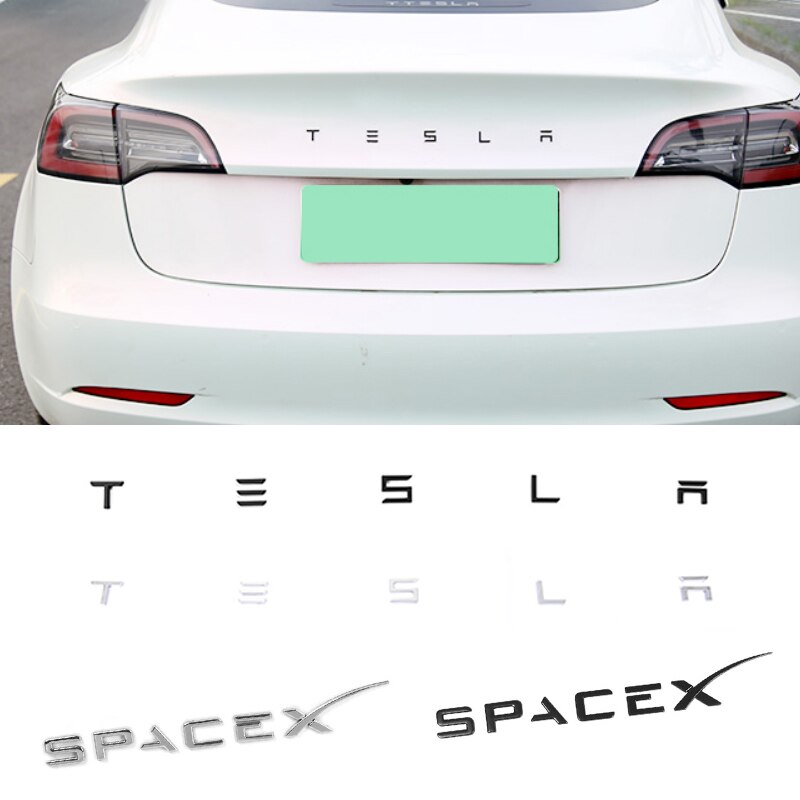 1PC ABS Car Trunk 3D Letter Stickers Badge Emblem for Tesla SpaceX Logo ...
