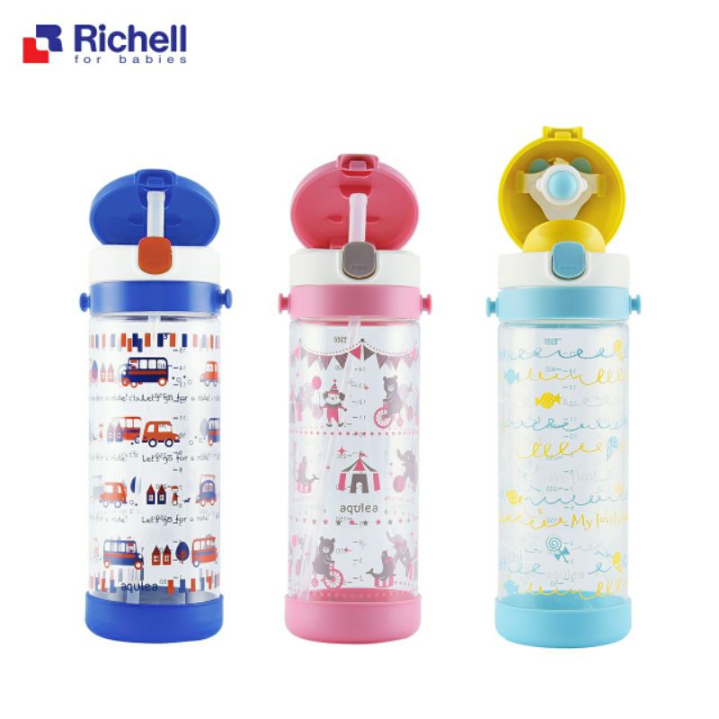 SG Seller]RICHELL AQULEA 450ml Clear Water Bottle with Straw