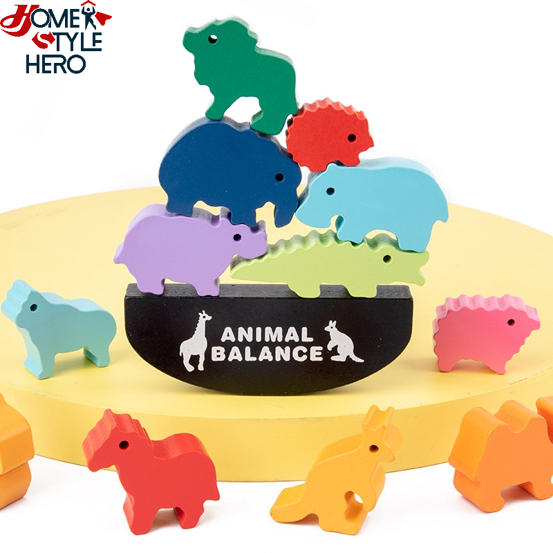 🚚[SG Stock] Wooden Animal Balance Montessori Stacking Educational ...