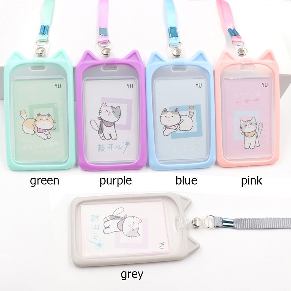 Cute Card Holder Cartoon Cat Bus Card Case ID Card Sleeve Retractable ...