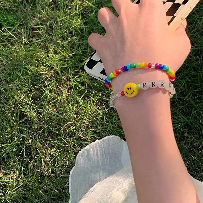Colorful Handmades Letters Beads Bracelet Ins GD Same Smile Face Elastic  Bracelet | Shopee Singapore