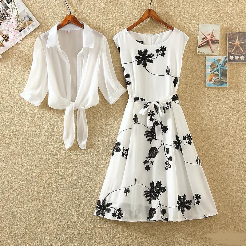 Sleeveless little black dress and shirt set A84 main image 0