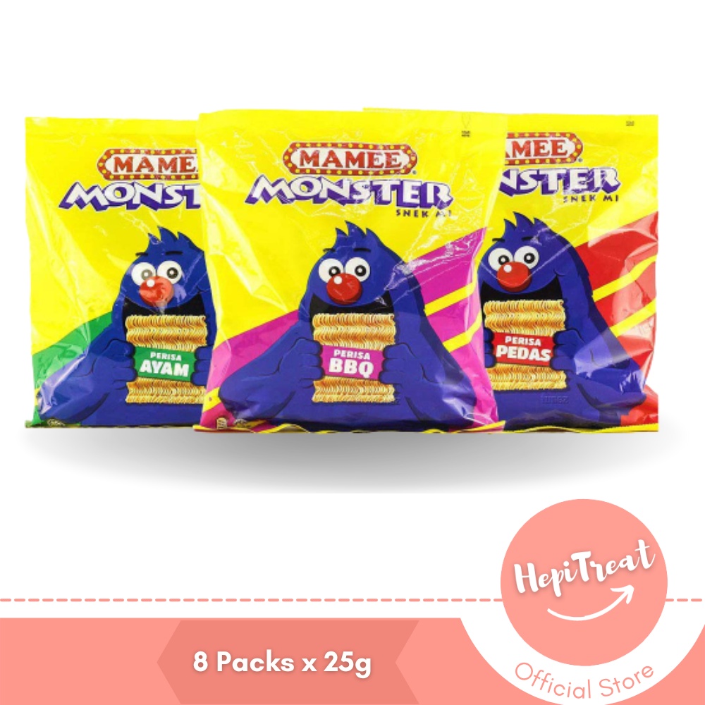 Mamee Monster Snack - Chicken / BBQ / Pedas - 8 Packs x 25g by Hepi ...