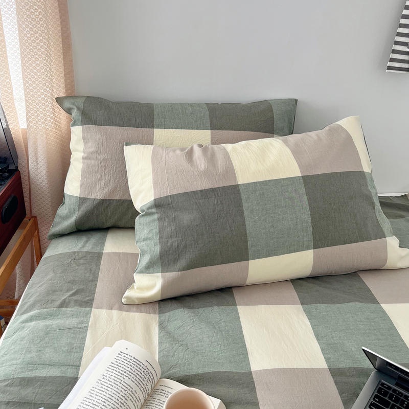 2pcs Washed Cotton Pillow case Plaid Striped Pattern Pillowcase Pure