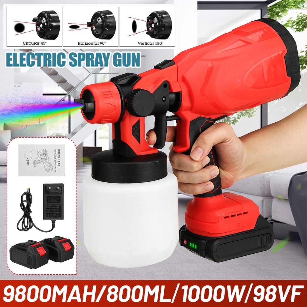 Cordless Electric Spray Gun 800ml High Power Home Paint Sprayer With 3 ...