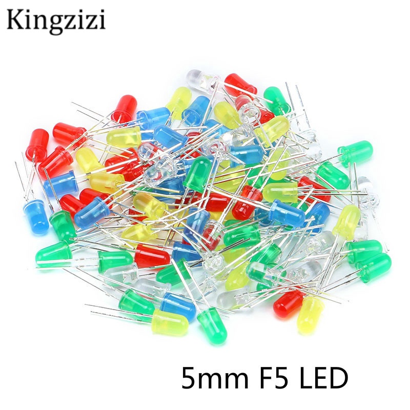 100pcs/lot 5MM F5 LED Diode Kit Mixed Color Red Green Yellow Blue White ...
