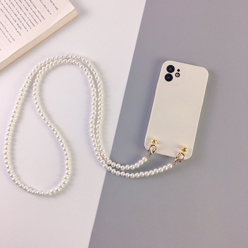 Pearl Bracelet Crossbody Lanyard Necklace Phone Case Iphone 13 12 11 Pro Max XR X XS Max 6 7 8 Plus 14pro max with Strap Soft TPU Cover