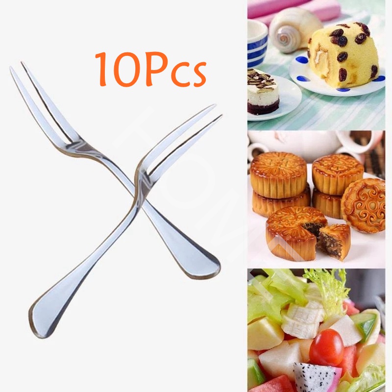 10 Pcs Stainless Steel Two-tine Fork Fruit Fork Set Tableware Multiple ...