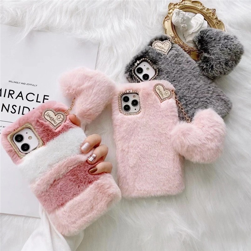 Love Heart Fluffy Plush Case iphone 16 15 14 13 12 12Pro 12mini