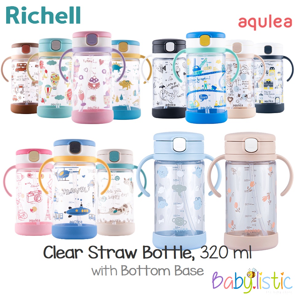 Richell AQULEA Straw Bottle with Base 320ml, 7+ mths | Shopee Singapore