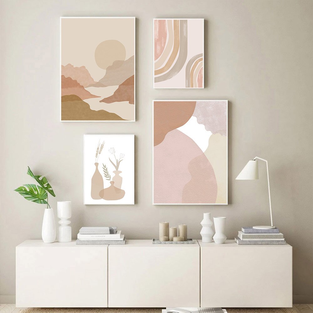Sun Abstract Boho Poster Landscape Canva Art Prints Rainbow Beige Brown Wall Modern Picture Living Room Decor Unframed