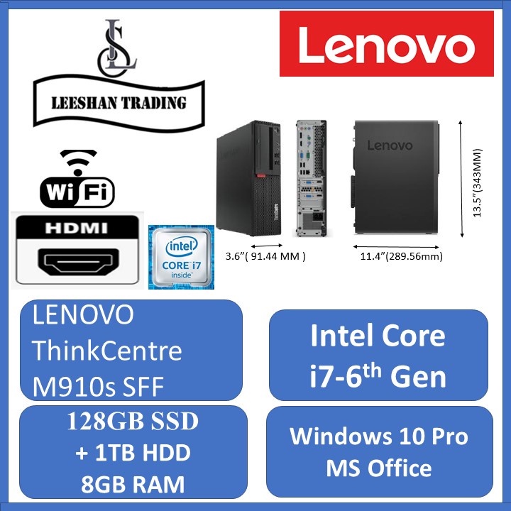 LENOVO ThinkCentre M910s SFF/Core i7-6th gen/8GB RAM/128GB SSD+1TB HDD/Win10 Pro[REFURBISHED]