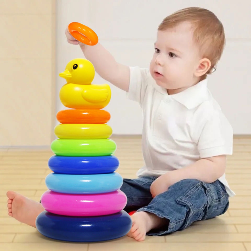 ?Hot sale ?Baby puzzle development intelligence Rainbow tower ring Jenga early education 0-1-2 year old baby tumbler toy
