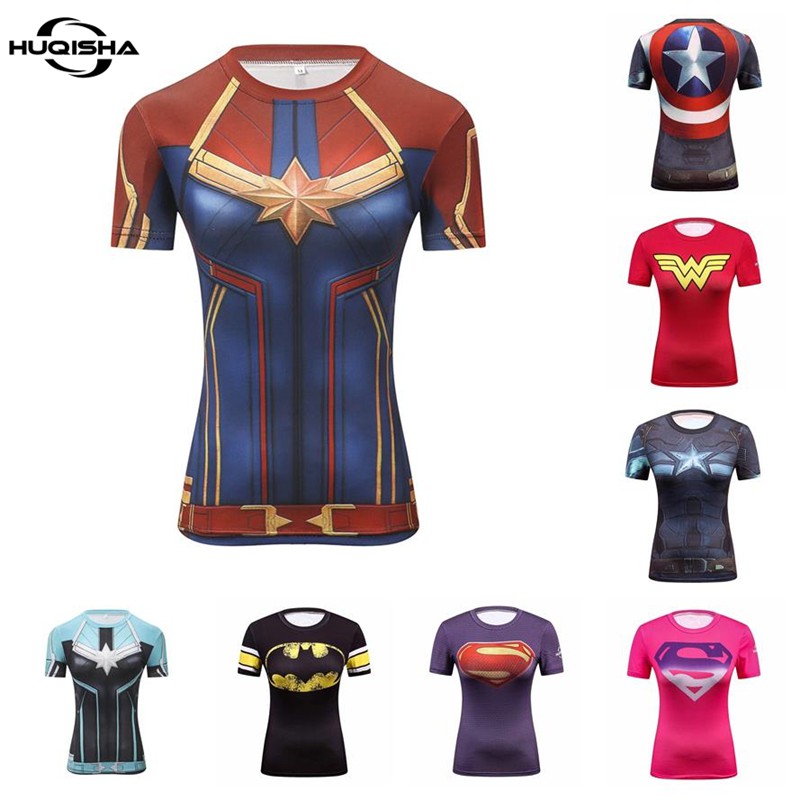 New Captain Compression Women T-shirt Fashion Quick Dry Cosplay Costume Bodybuilding Fitness Clothing