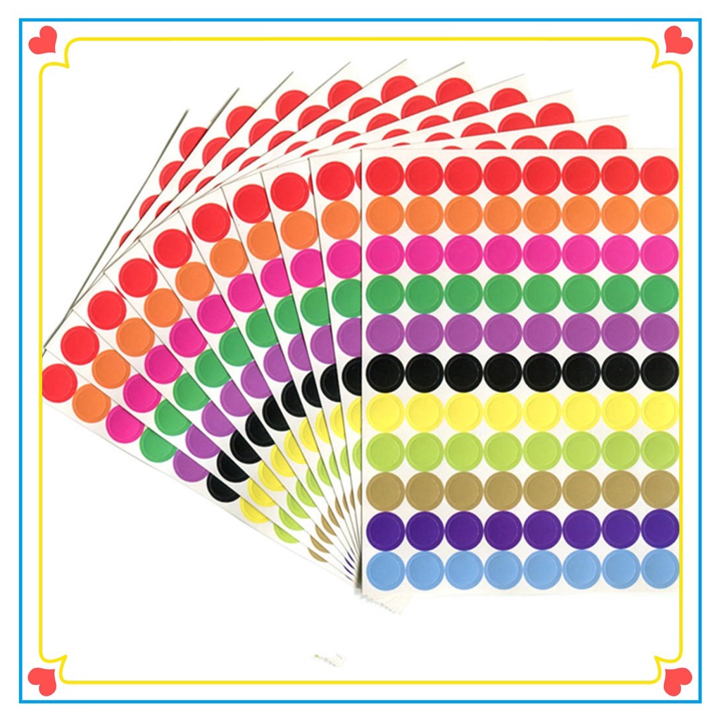 880Pcs/10 Sheet Round Spot Circles Sealing Stiker Paper Labels Coloured ...