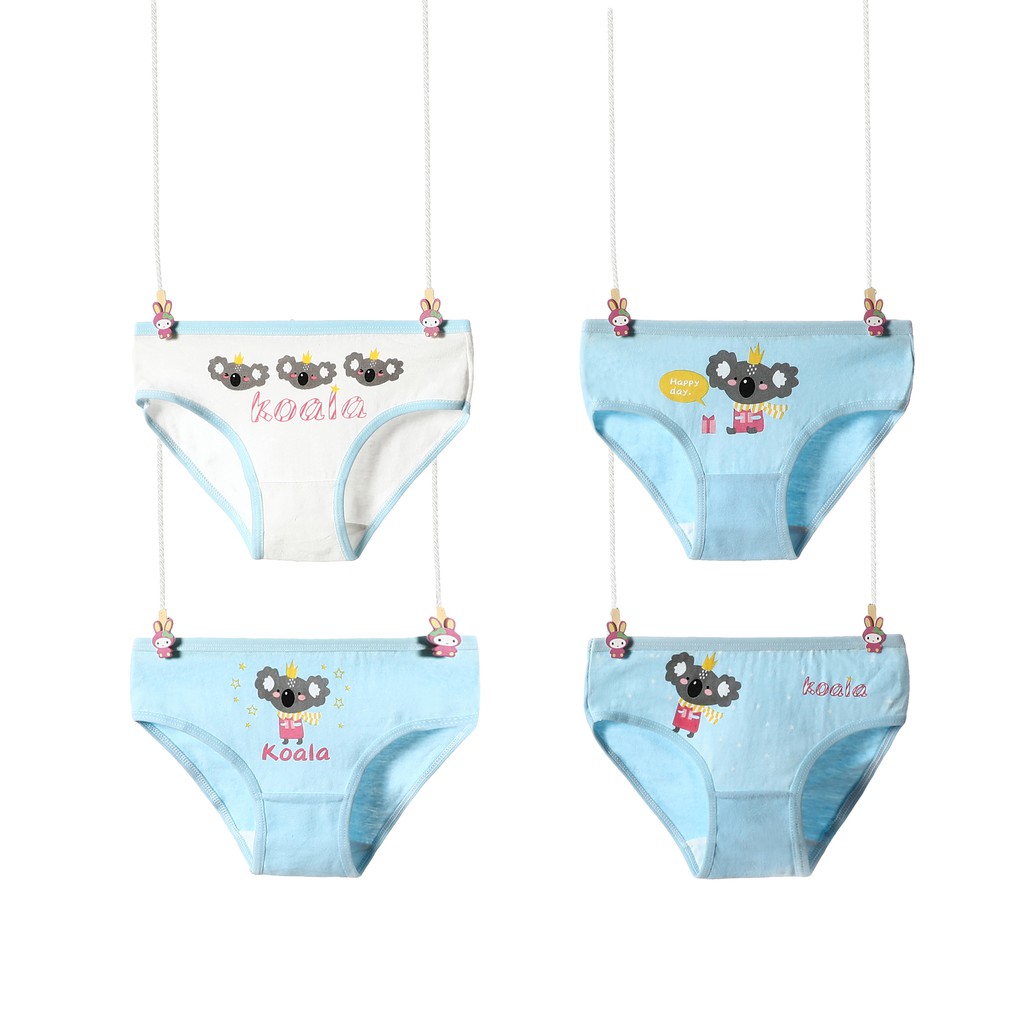 【4 Pieces】Cute Koala Printed Fashion Kids Panty Cute Cartoon Kid Underwear  Baby Soft Breathable Cotton Underpants