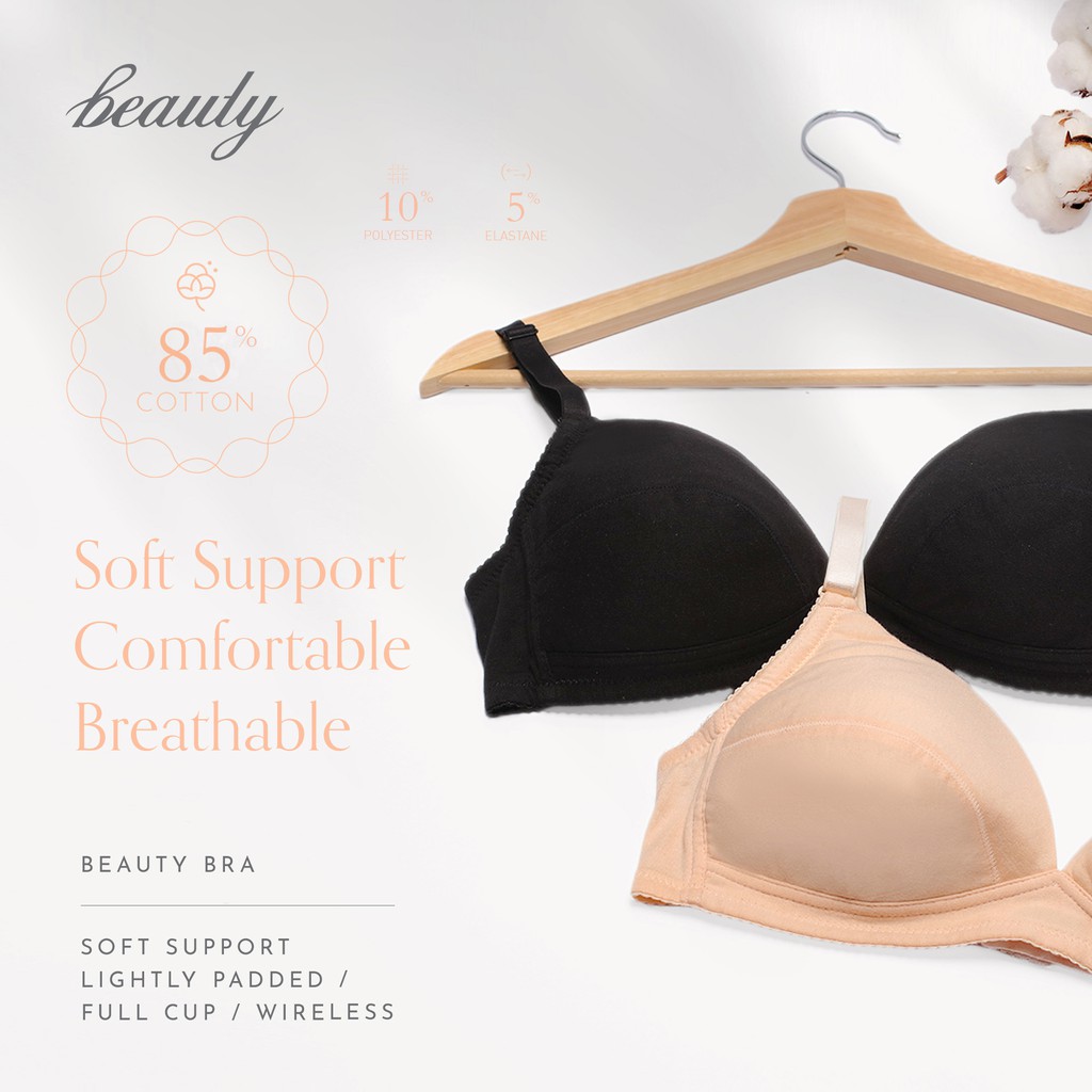 Beauty Lingerie - C55390 Bra/ Lingerie/ Soft Support/ Lightly Padded/ Full  Cup/ Wireless/ Cotton/ Comfortable