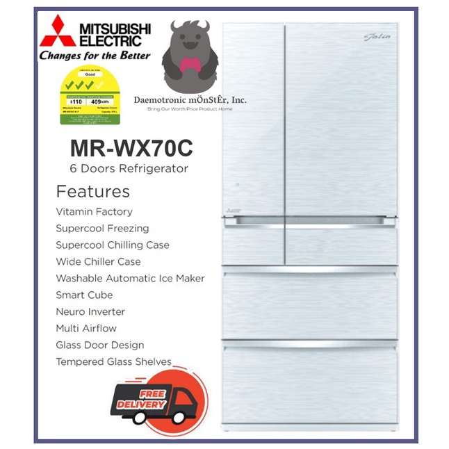 Mitsubishi 743L / 576L Folio Series 6 Door Refrigerator MRWX70C WP